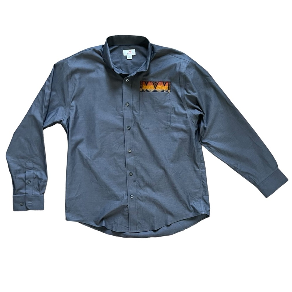 Cutter & Buck Easy Care Royal Oxford Long Sleeve Button Front Shirt Gray size L